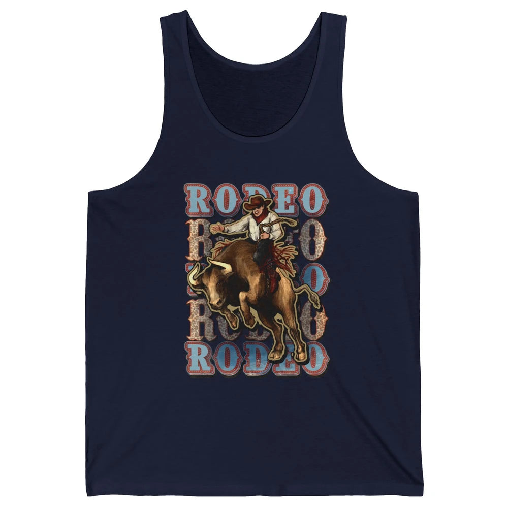 Leopard Cowboy Bull Riding Rodeo Dad Western Country Cowboy Unisex Jersey Tank