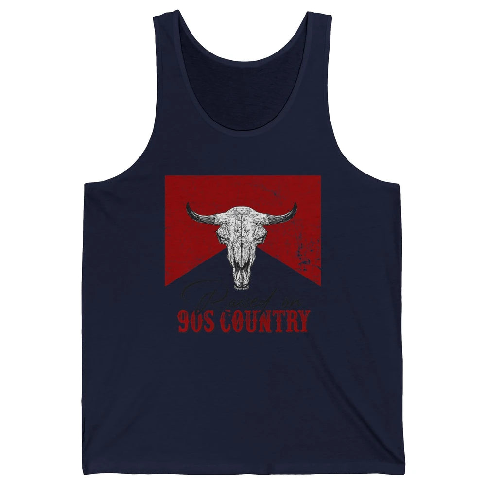 Raised On 90s Country Bull Skull Retro Western Country Rodeo Unisex Jersey Tank