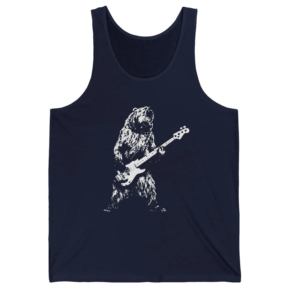 Retro Bear Playing Bass Guitar Bear Guitarist Music Lovers Unisex Jersey Tank