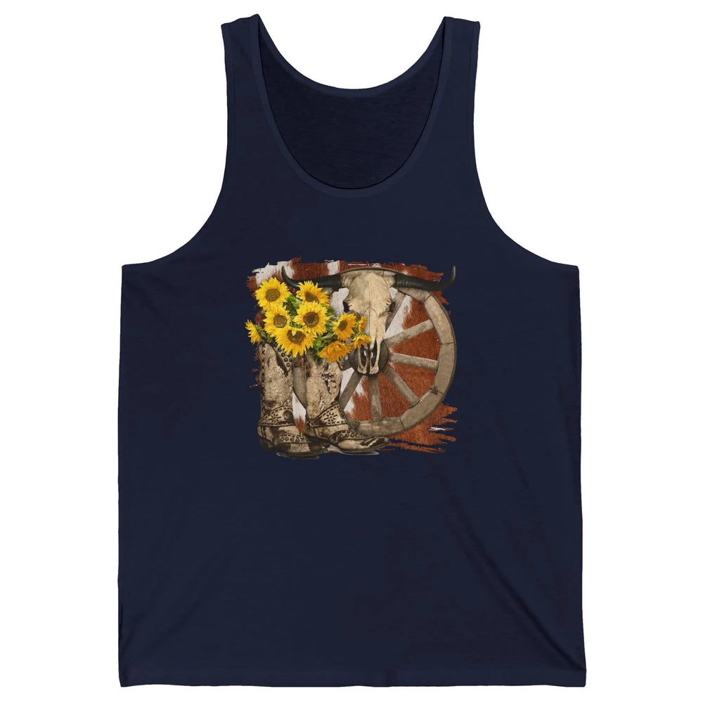 Retro Sunflower Cowgirl Boots Cow Skull Western Country Girl Unisex Jersey Tank