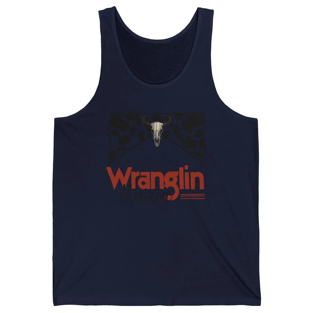 Retro Cowhide Bull Skull Wrangling Mama Western Country Girl Unisex Jersey Tank