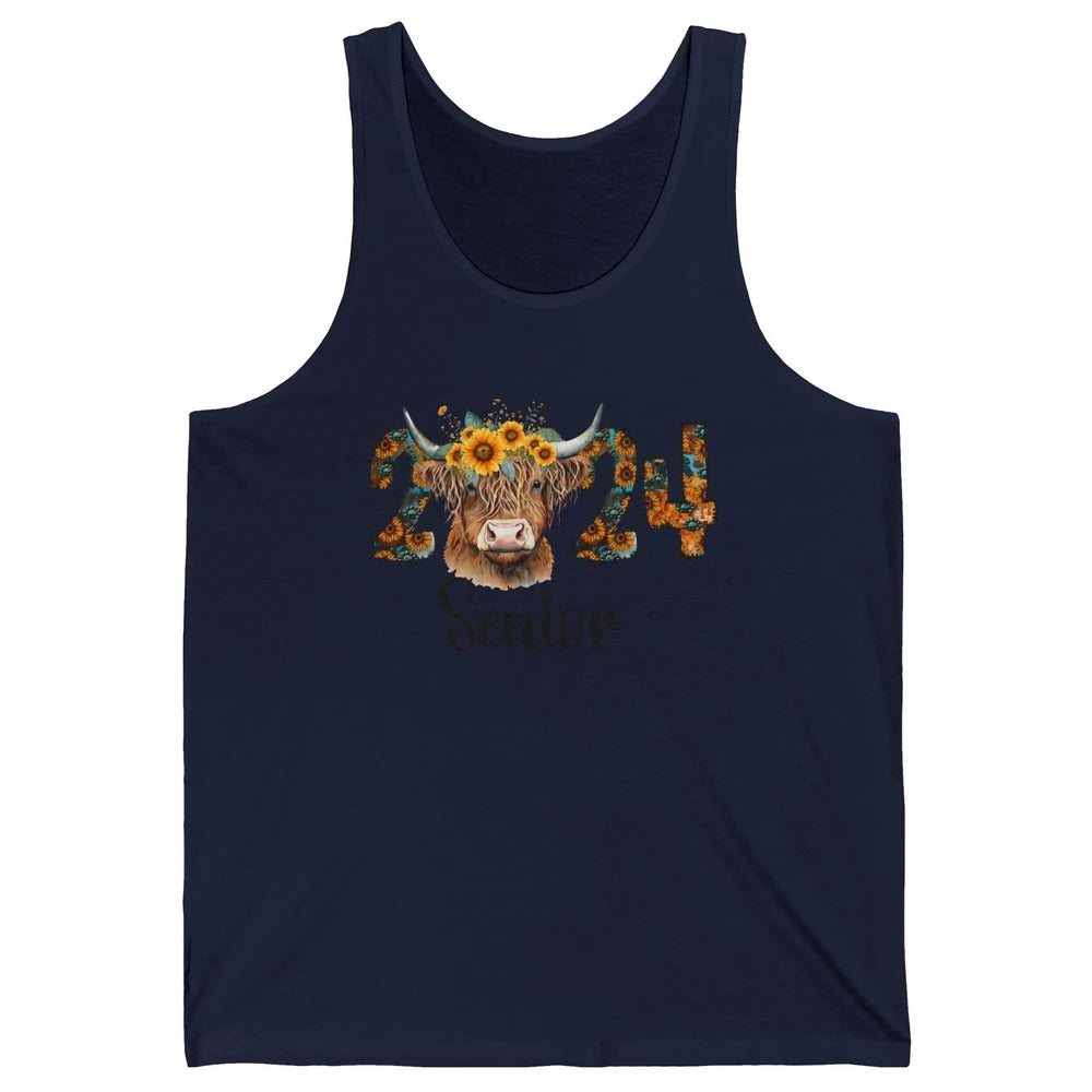 Sunflower Highland Cow Senior 2024 Graduate Bachelor Western Unisex Jersey Tank
