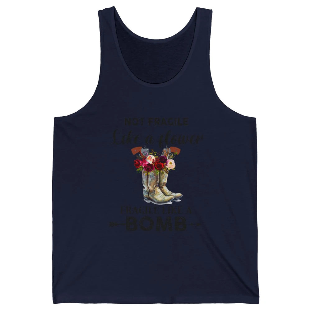 Retro Cowgirl Fragile Like A Bomb Cowgirl Boots Western Girl Unisex Jersey Tank