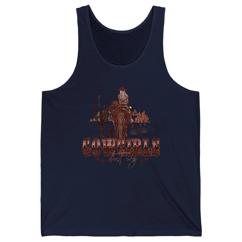 Retro Desert Cactus Cowgirl Don't Cry Western Country Rodeo Unisex Jersey Tank