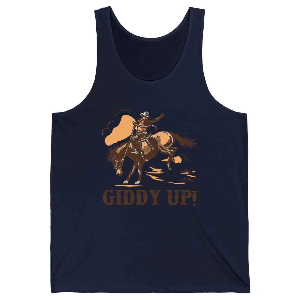 Retro Cowboy Rodeo Giddy Up Hold Your Horses Western Country Unisex Jersey Tank