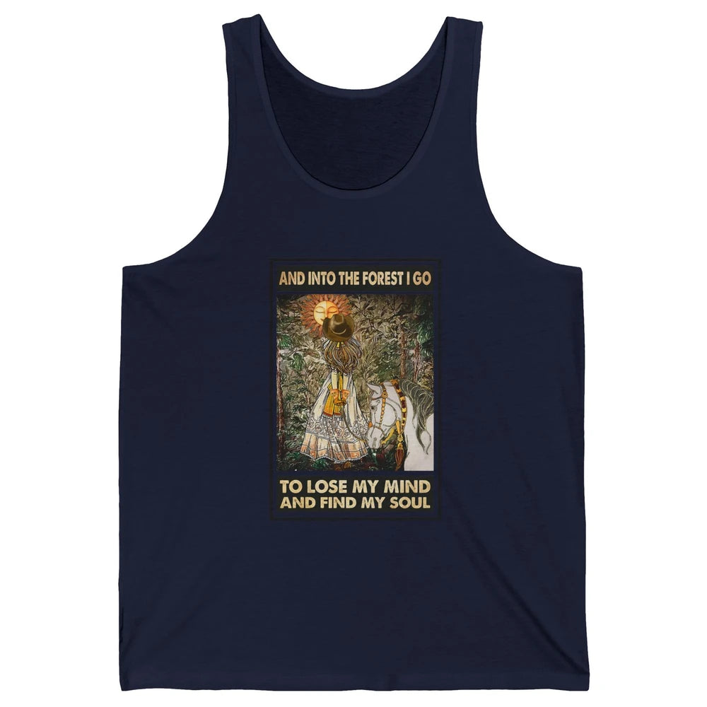 Retro Cowgirl Into Forest I Go Peace Hippie Girl Horse Lover Unisex Jersey Tank
