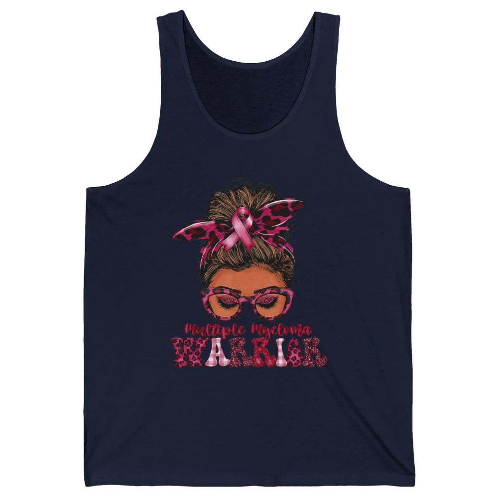 Multiple Myeloma Cancer Warrior Leopard Messy Hair Bun Woman Unisex Jersey Tank