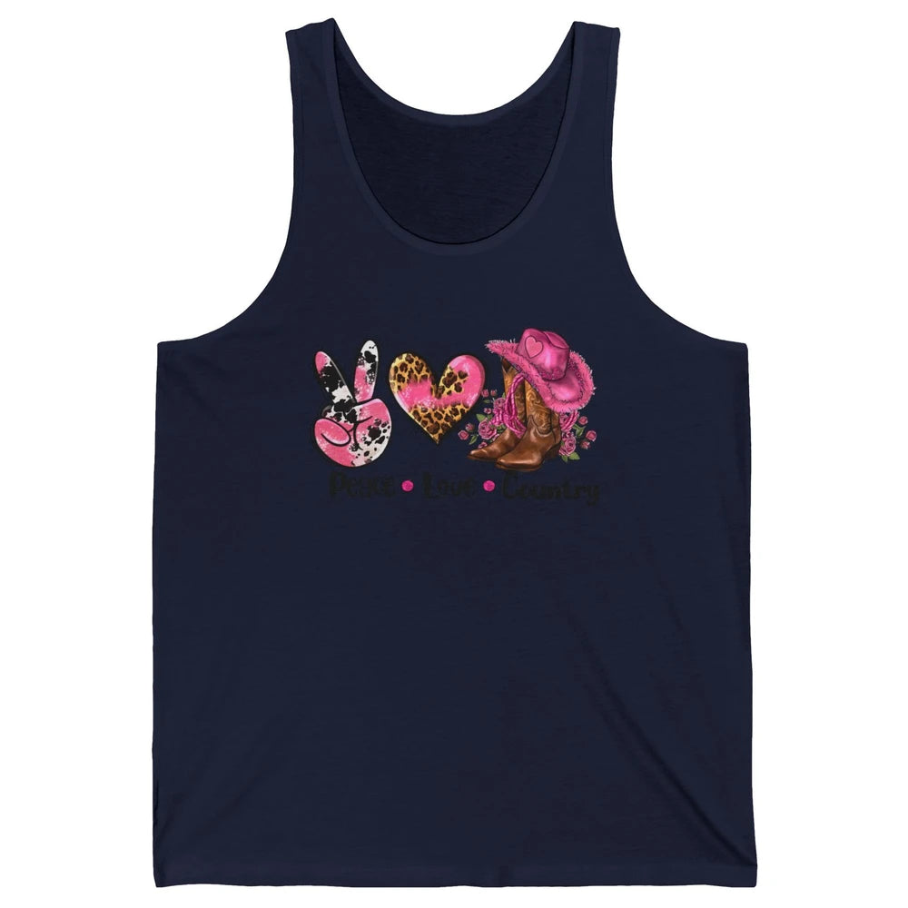 Retro Cowgirl Boots Hat Peace Love Country Western Country Unisex Jersey Tank