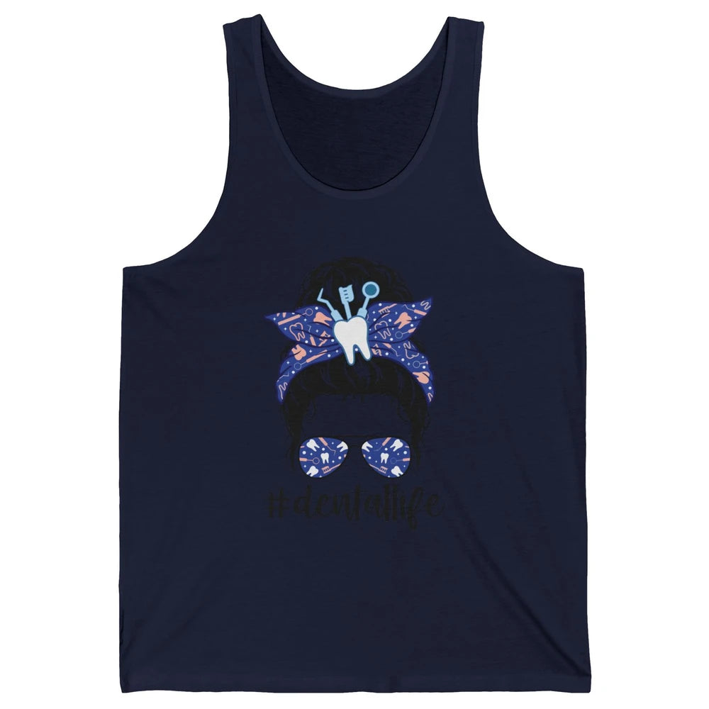 Retro Dentist Gift Dental Life Messy Bun Hair Sunglasses Unisex Jersey Tank