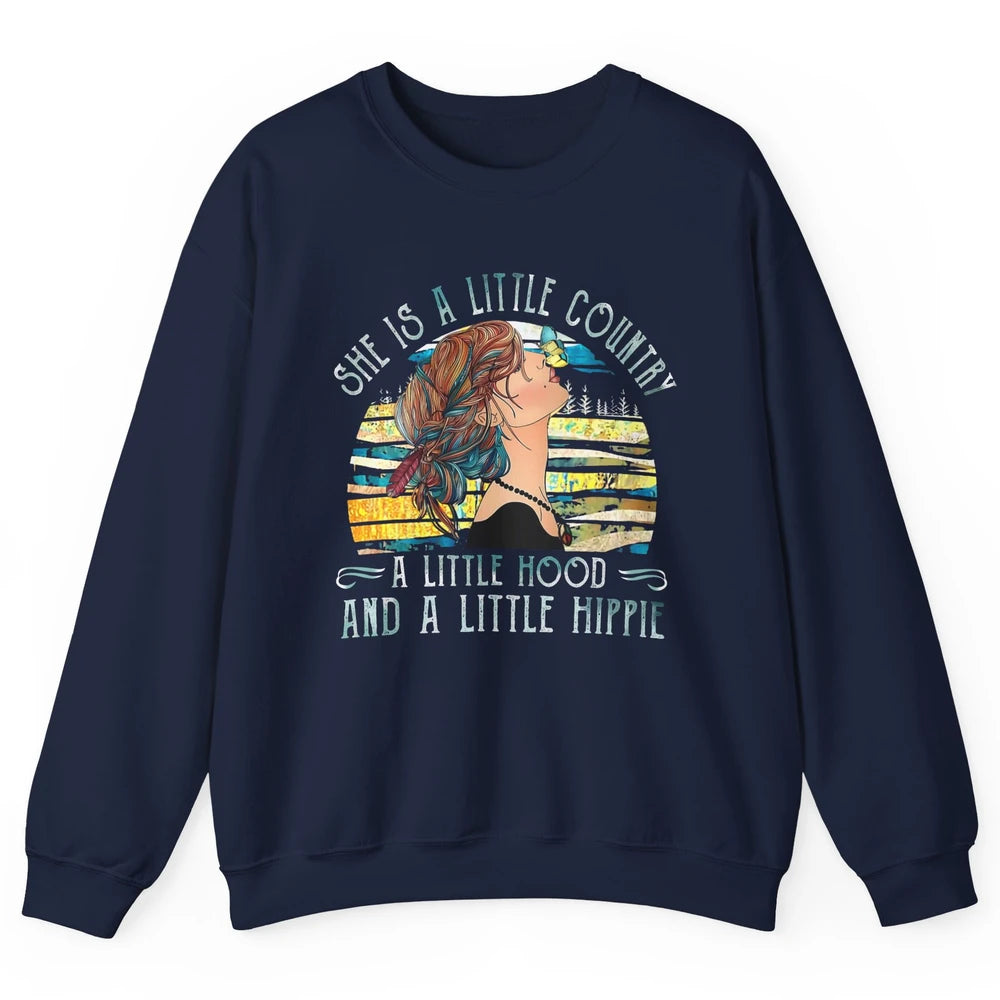 Retro Hippie Girl She's A Little Country A Little Hood Peace Unisex Crewneck Sweatshirt