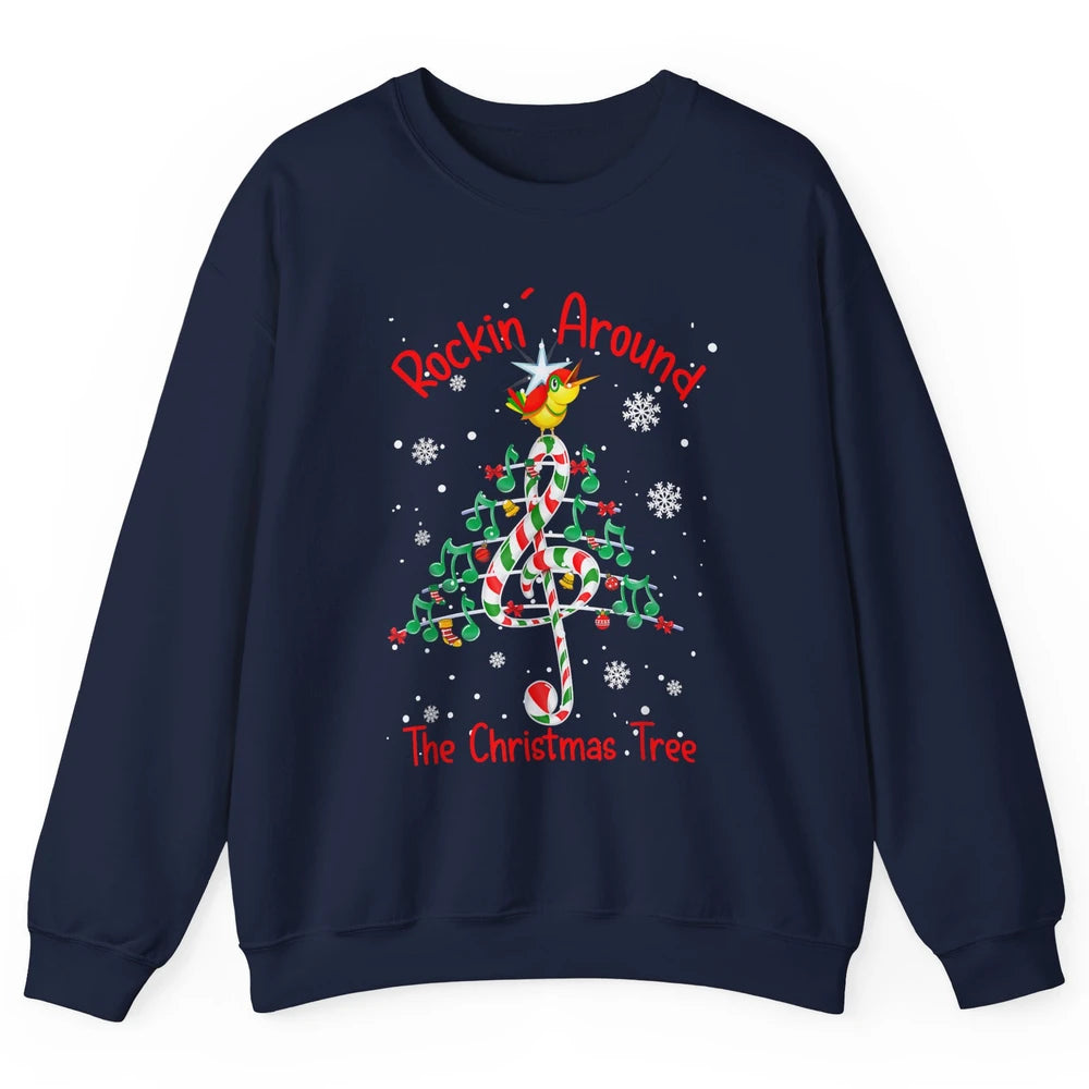 Rockin' Around The Christmas Tree Xmas Music Note Snow Retro Unisex Crewneck Sweatshirt