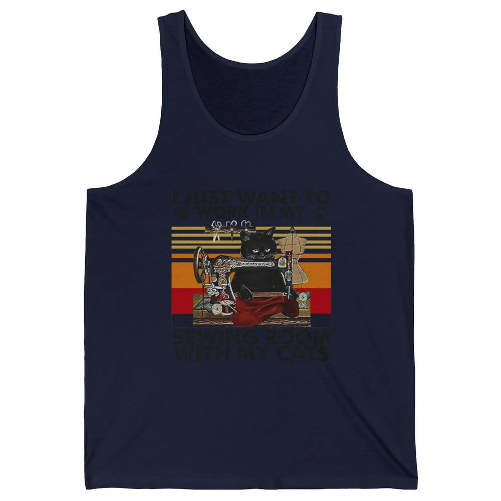 Retro I Just Want To Work In My Sewing Room With My Cats Unisex Jersey Tank