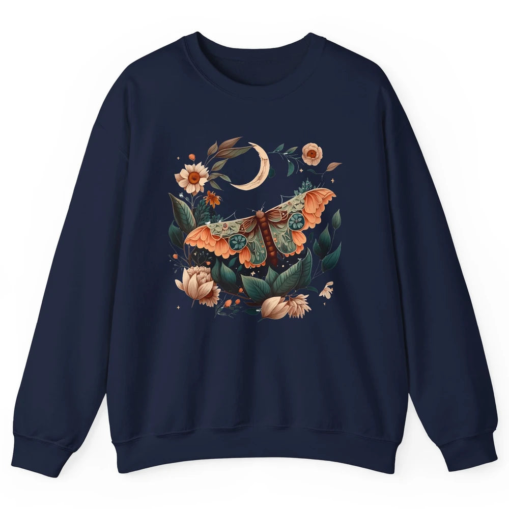 Retro Floral Moth Moon Butterfly Boho Moth Lovers Gift Unisex Crewneck Sweatshirt