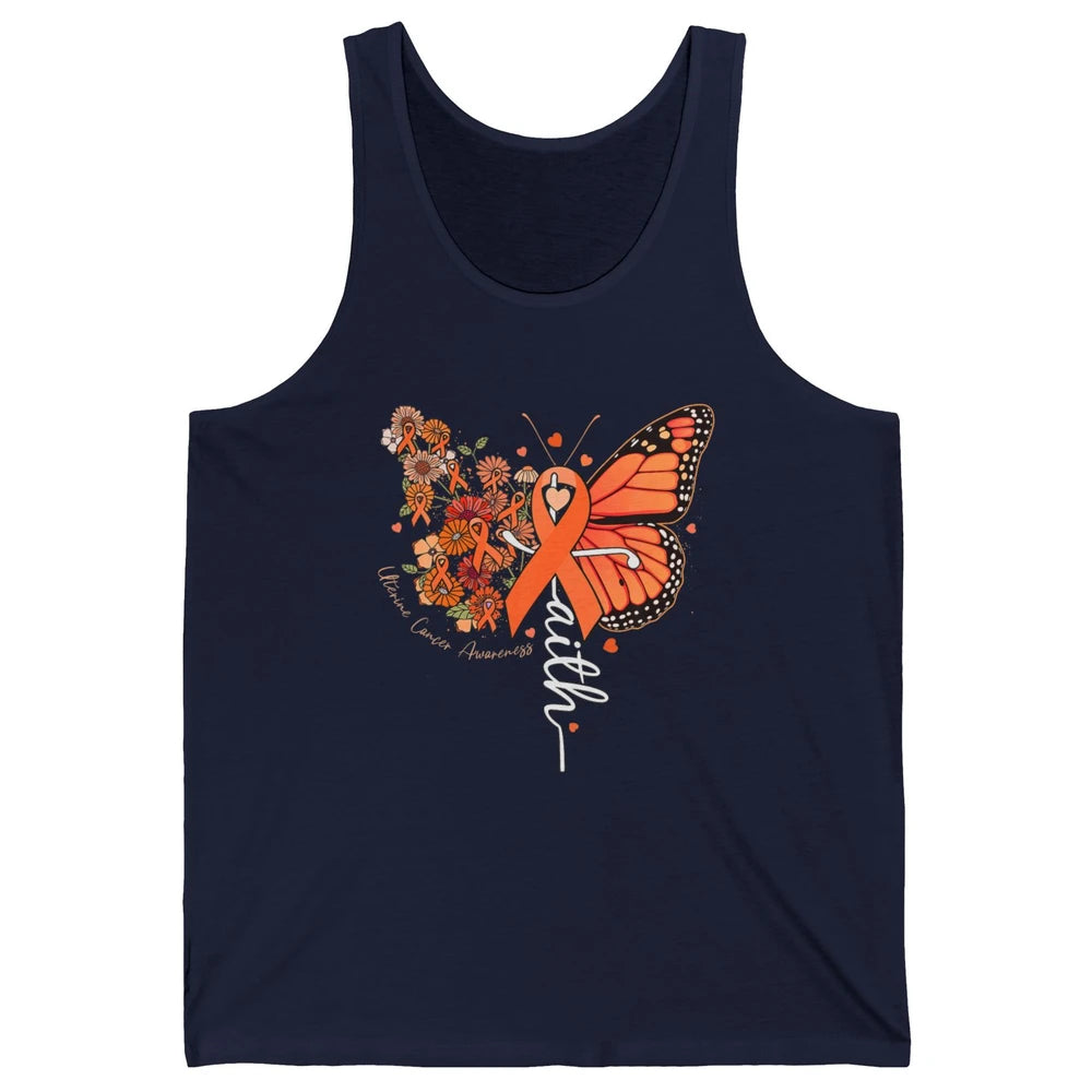 Peach Floral Butterfly Cross Faith Uterine Cancer Awareness Unisex Jersey Tank