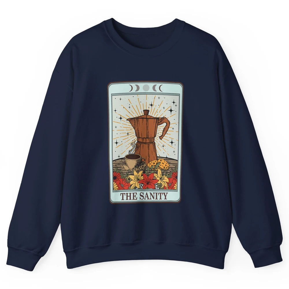 Retro Coffee Tarot Card The Sanity Floral Baker Moon Phases Unisex Crewneck Sweatshirt