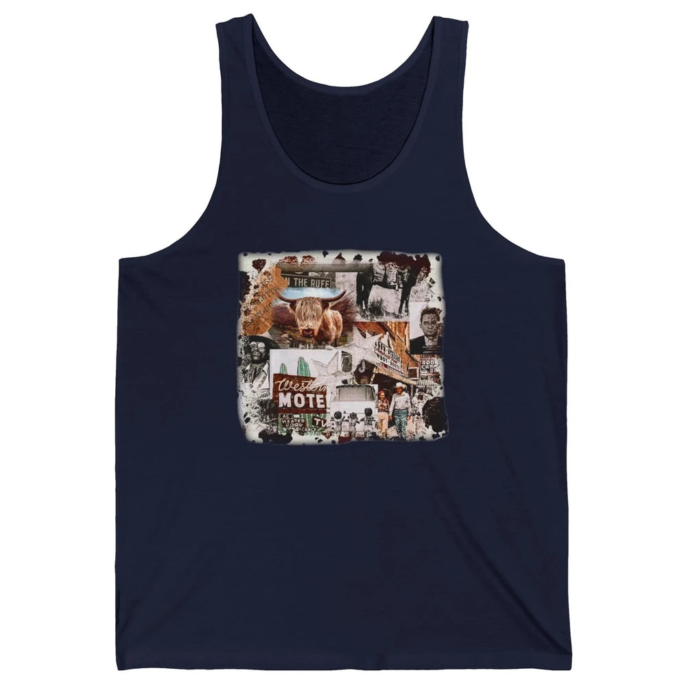 Retro Cowgirl And Cowboy Highland Cow Western Country Symbol Unisex Jersey Tank