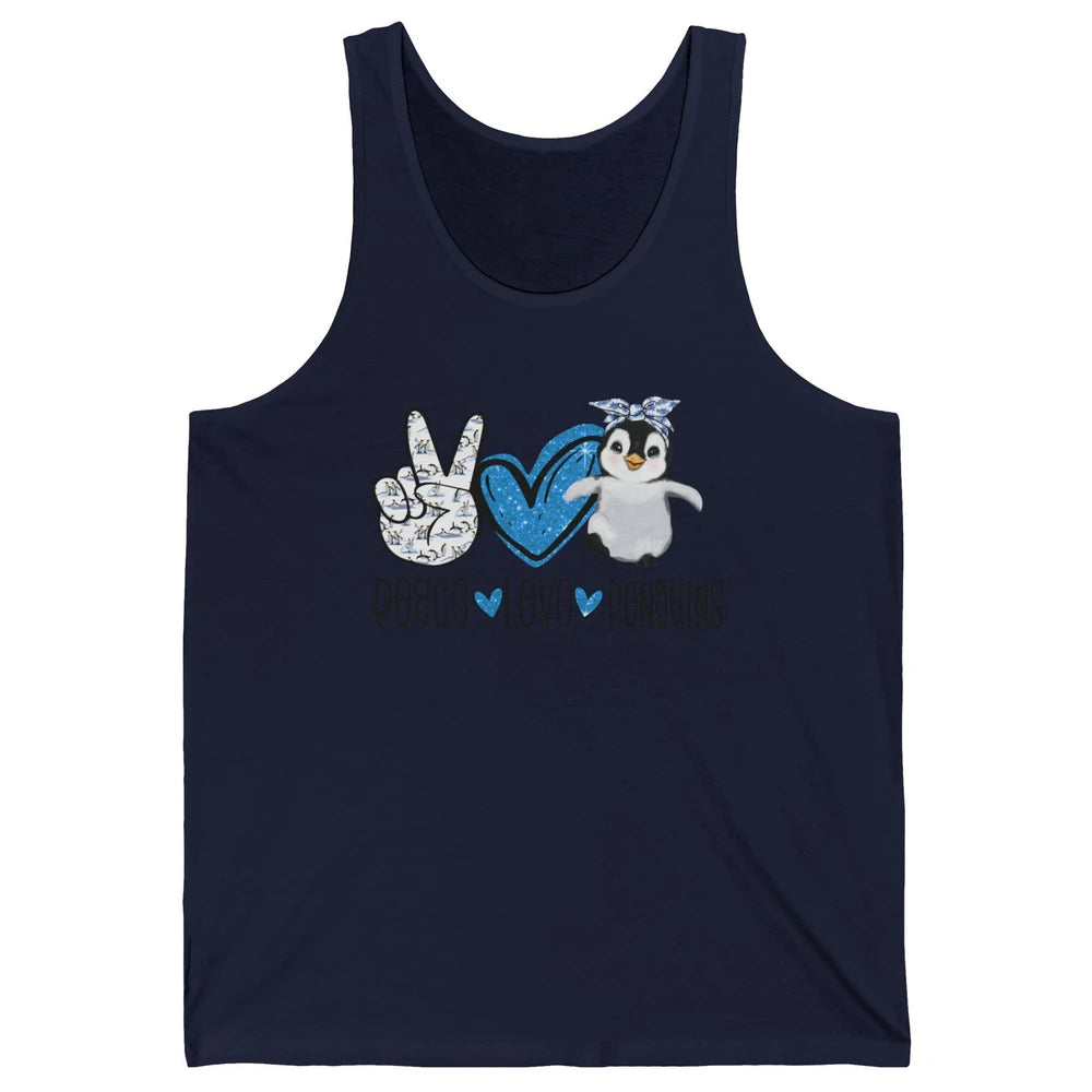 Peace Love Penguins With Headband Baby Penguins Lovers Gift Unisex Jersey Tank