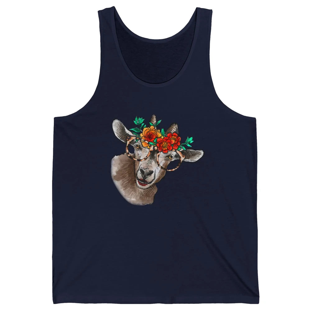 Retro Goat Glasses Flower Goat Girl Goat Lovers Gift Unisex Jersey Tank