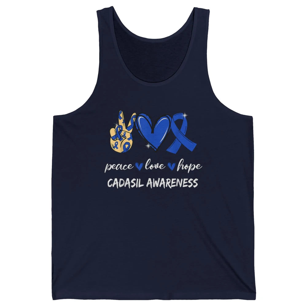 Peace Love Hope Heart Love Cadasil Awareness Blue Ribbon Unisex Jersey Tank
