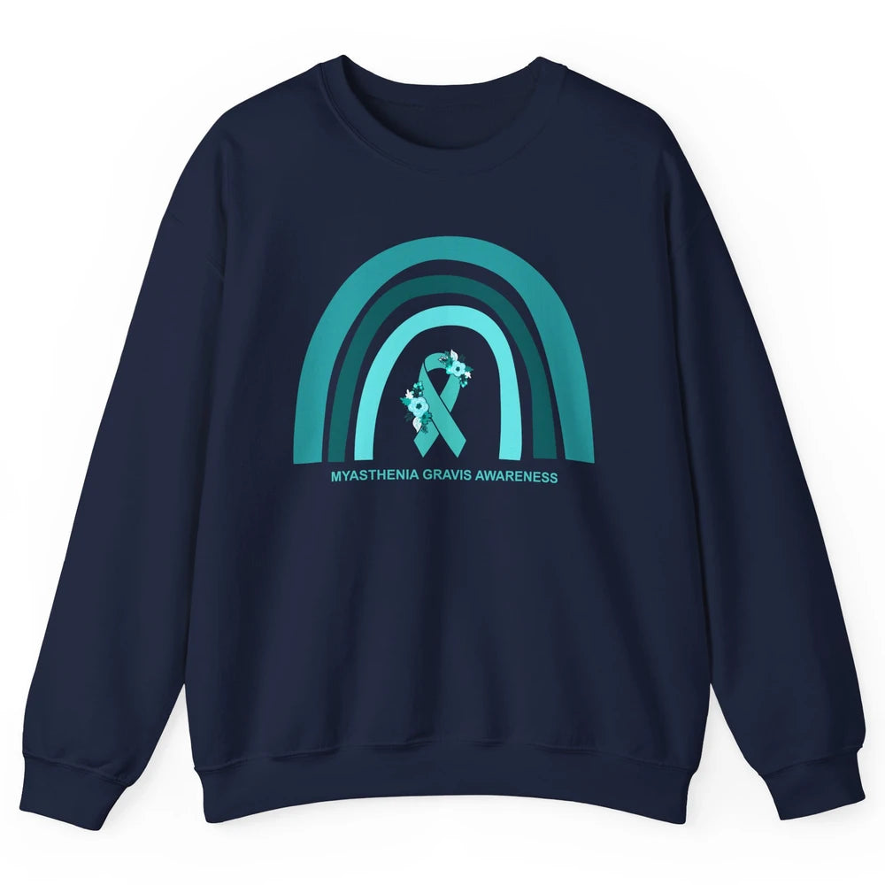 Myasthenia Gravis Awareness Floral Teal Ribbon Rainbow Unisex Crewneck Sweatshirt