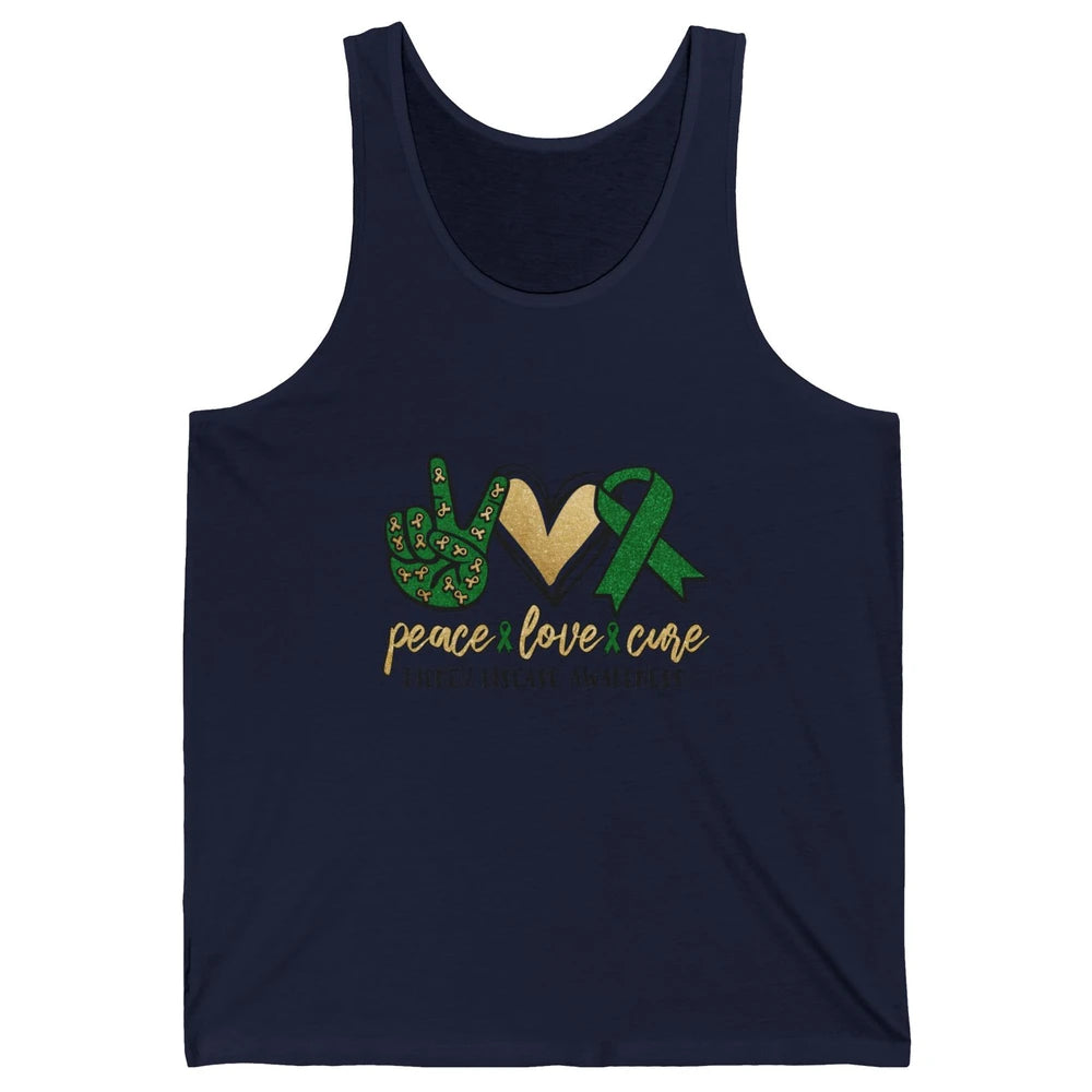 Peace Love Cure Kidney Disease Awareness Green Ribbon Heart Unisex Jersey Tank