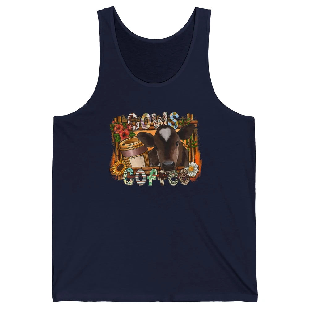 Cowhide Sunflower Cows Coffee Western Cattle Cow Mama Life Unisex Jersey Tank