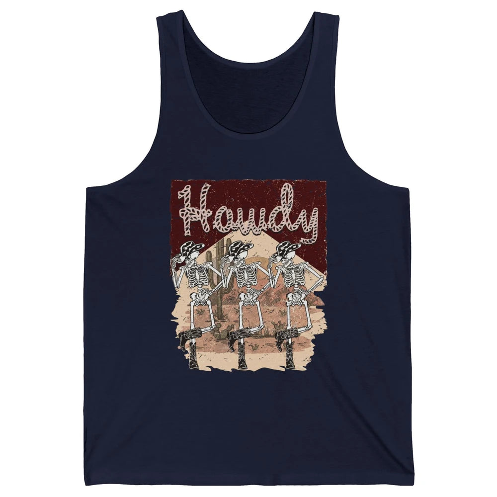 Retro Desert Cowboy Skeleton Dancing Howdy Western Halloween Unisex Jersey Tank