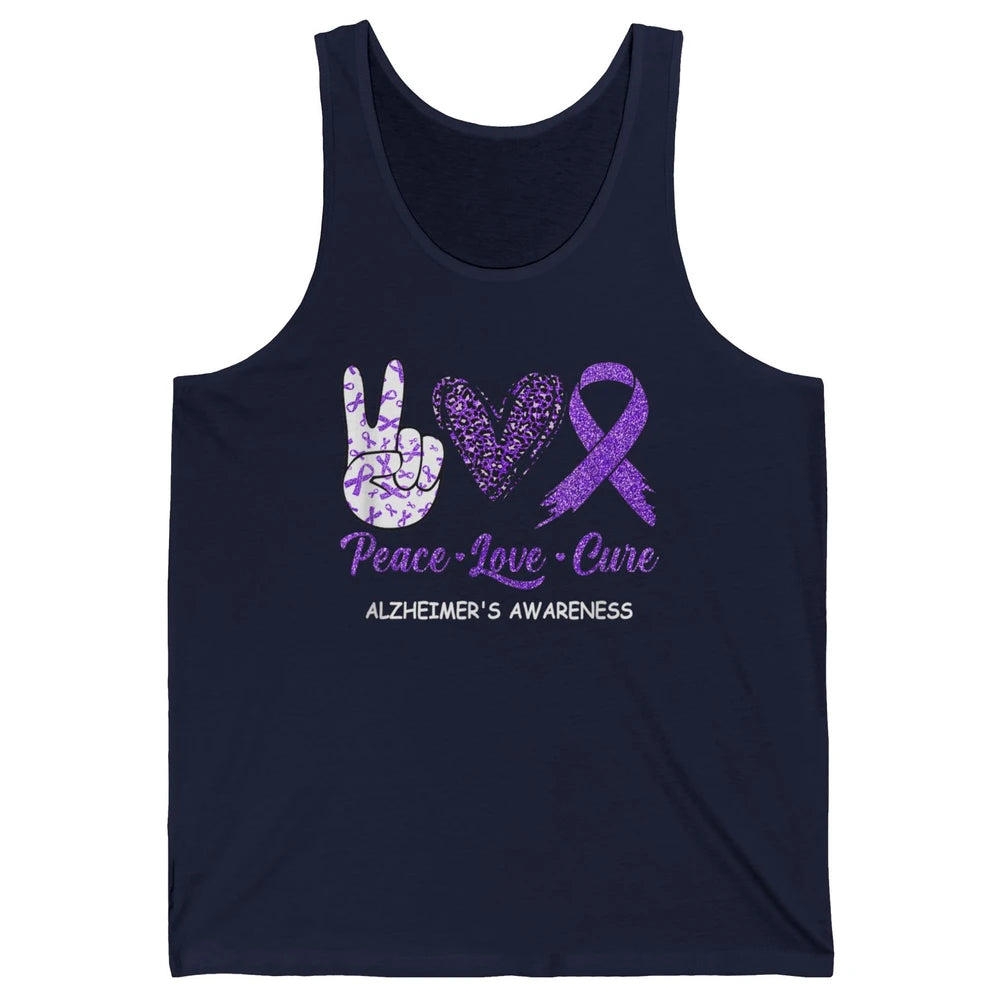 Peace Love Cure Purple Ribbon Alzheimer Disease Awareness Unisex Jersey Tank
