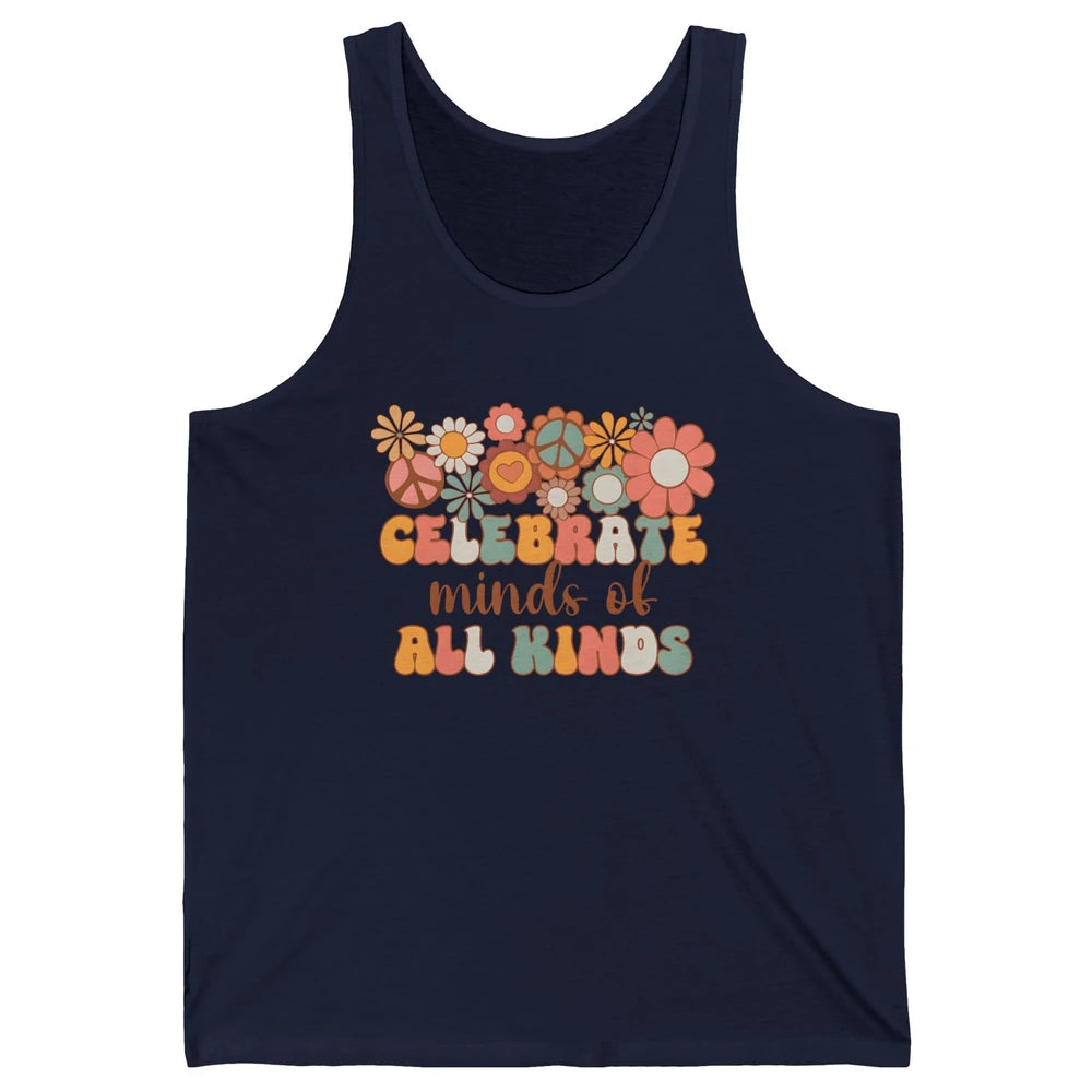Retro Groovy Autism Celebrate Minds Of All Kind Sped Teacher Unisex Jersey Tank