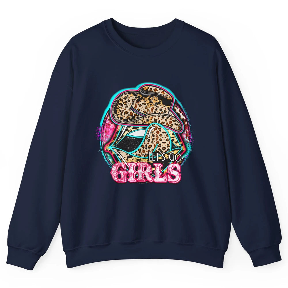 Retro Leopard Cowboy Boots Let's Go Girls Western Cowgirls Unisex Crewneck Sweatshirt