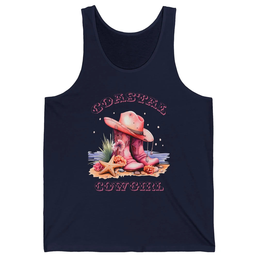 Retro Cowgirl Boots Coastal Cowgirl Western Country Beach Unisex Jersey Tank
