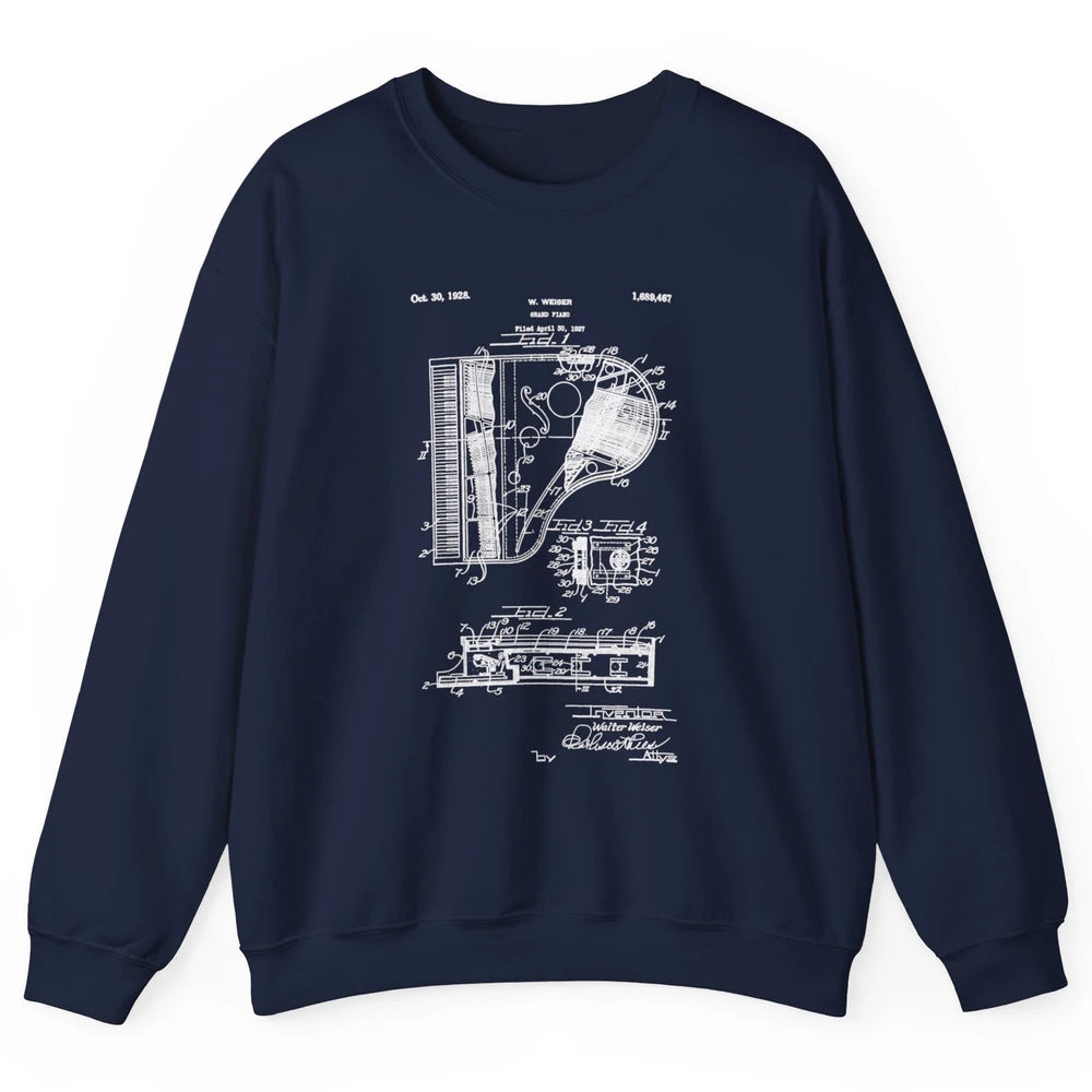 Piano Patent Style Vintage Grand Pianist Line Art Drawing Unisex Crewneck Sweatshirt