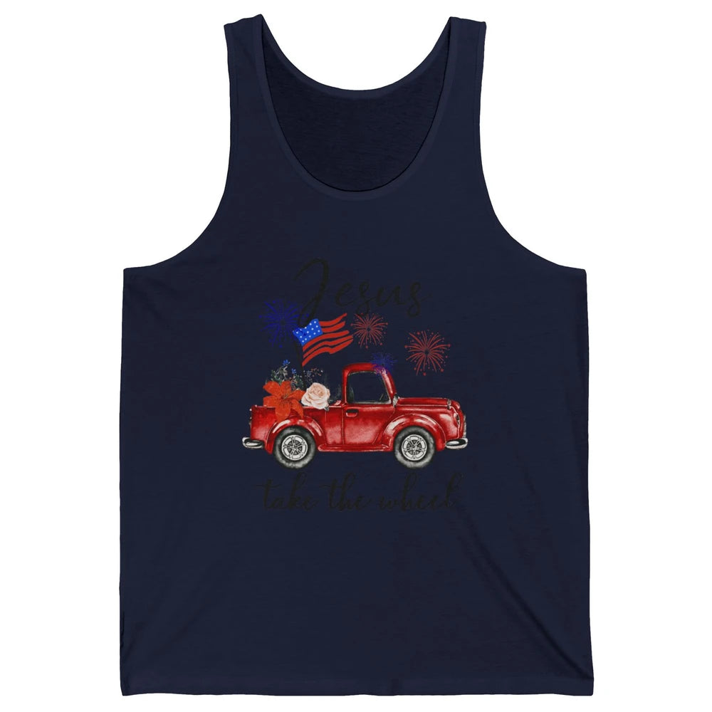 4th Of July Jesus Take The Wheel Red Truck Watercolor God Unisex Jersey Tank