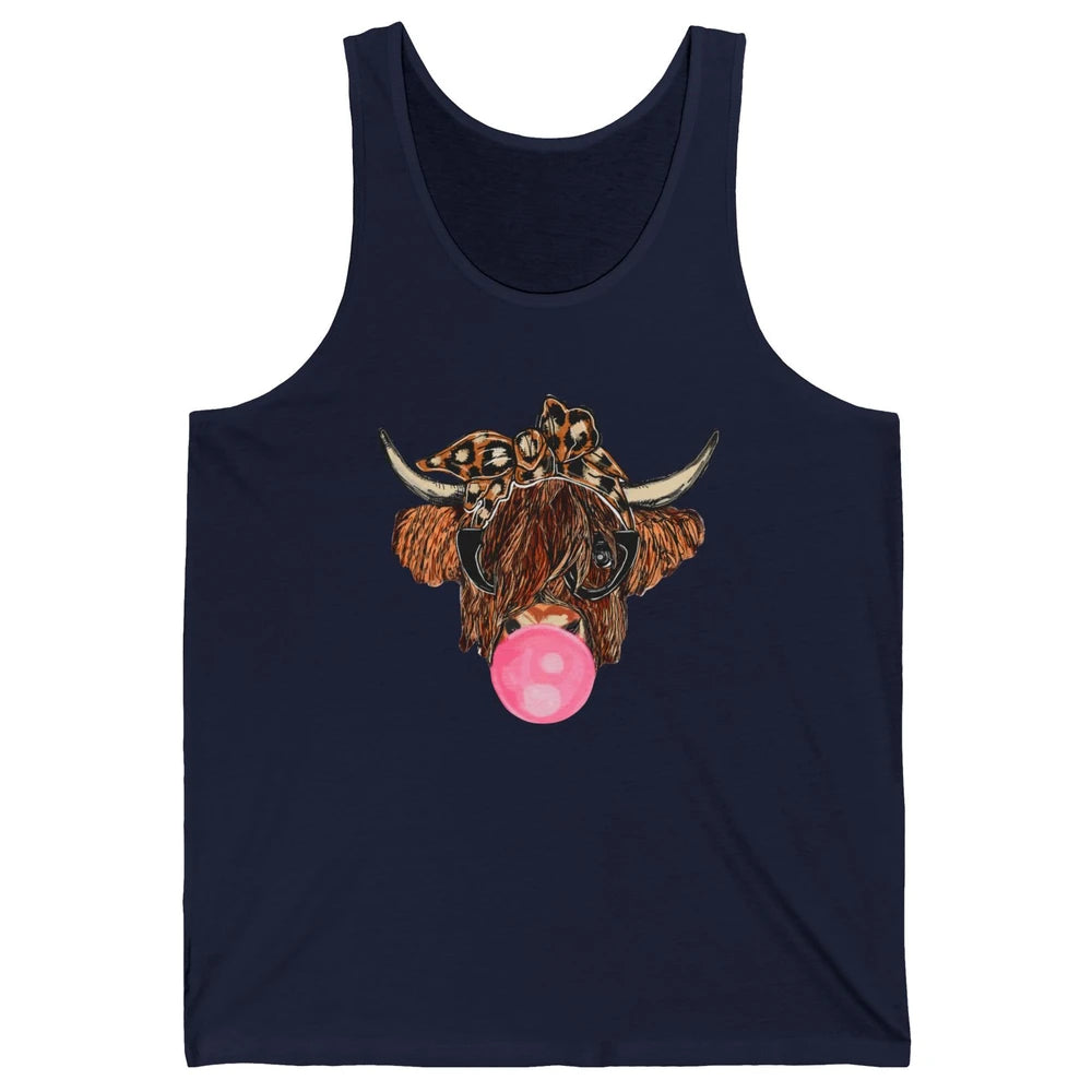 Highland Cow Leopard Bandana Glasses Bubble Gum Western Gift Unisex Jersey Tank