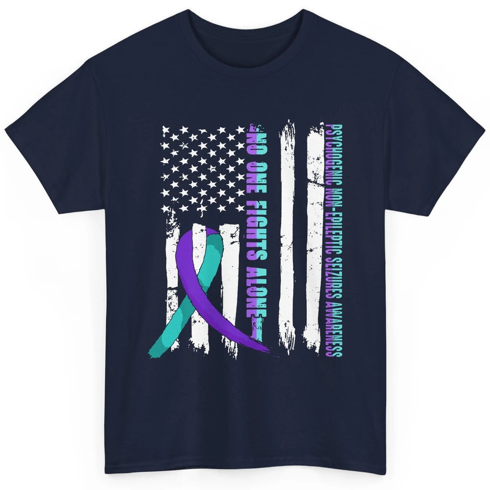 PNES Awareness Purple Teal Ribbon No One Fight Alone US Flag Classic Unisex T-Shirt
