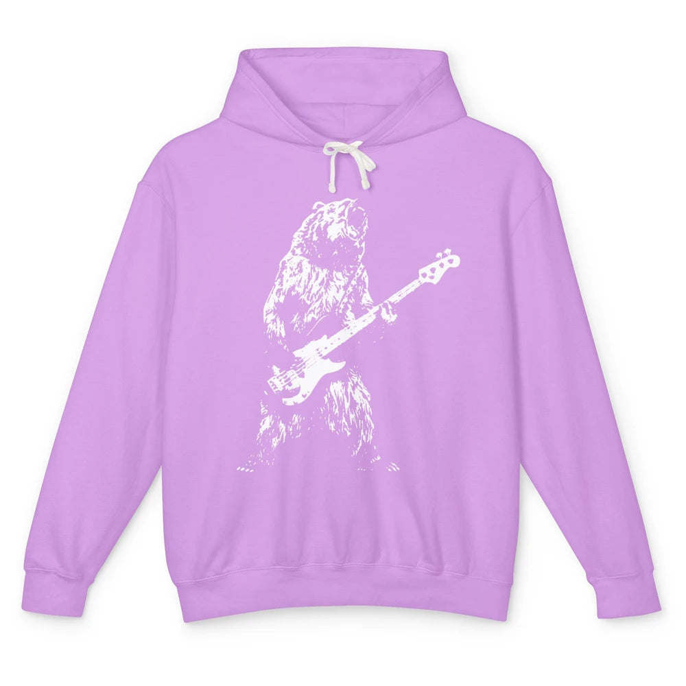 Retro Bear Playing Bass Guitar Bear Guitarist Music Lovers Unisex Lightweight Hoodie