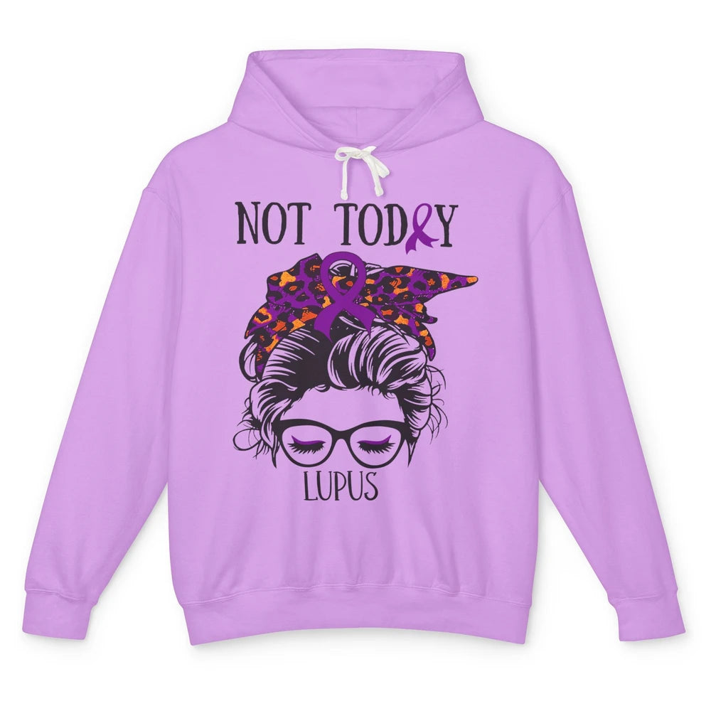 Not Today Lupus Awareness Leopard Messy Bun Glasses Unisex Lightweight Hoodie