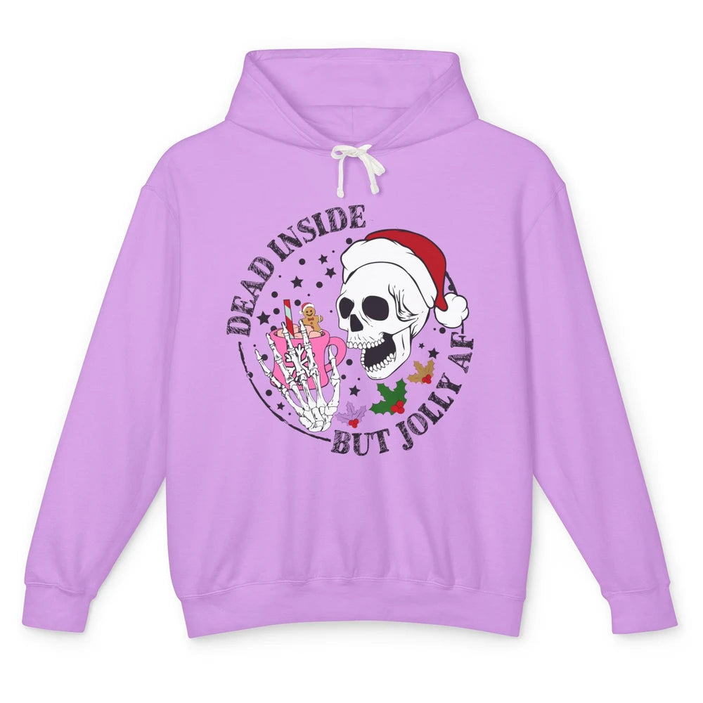 Christmas Skeleton Coffee Dead Inside But Jolly AF Christmas Unisex Lightweight Hoodie