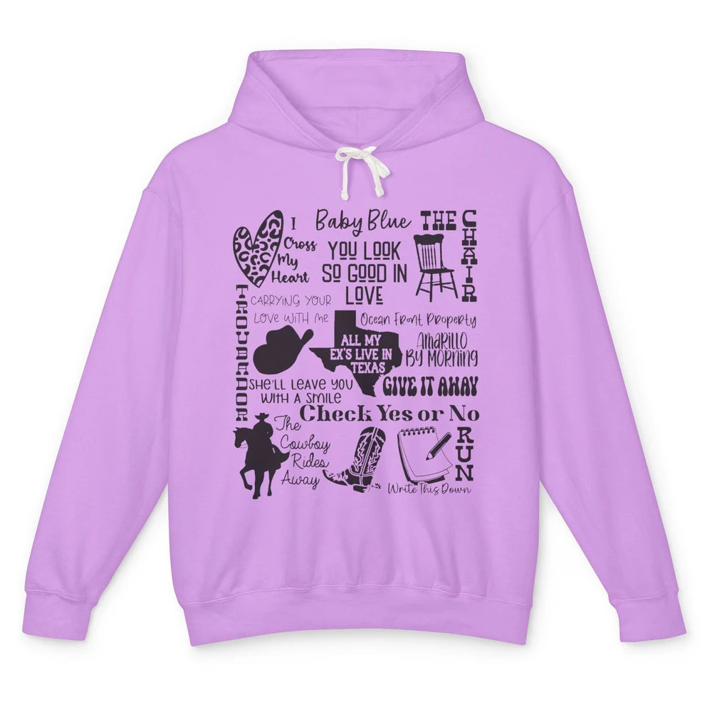 Retro Cowboy Boots Hat Texas Map Western Country Music Unisex Lightweight Hoodie