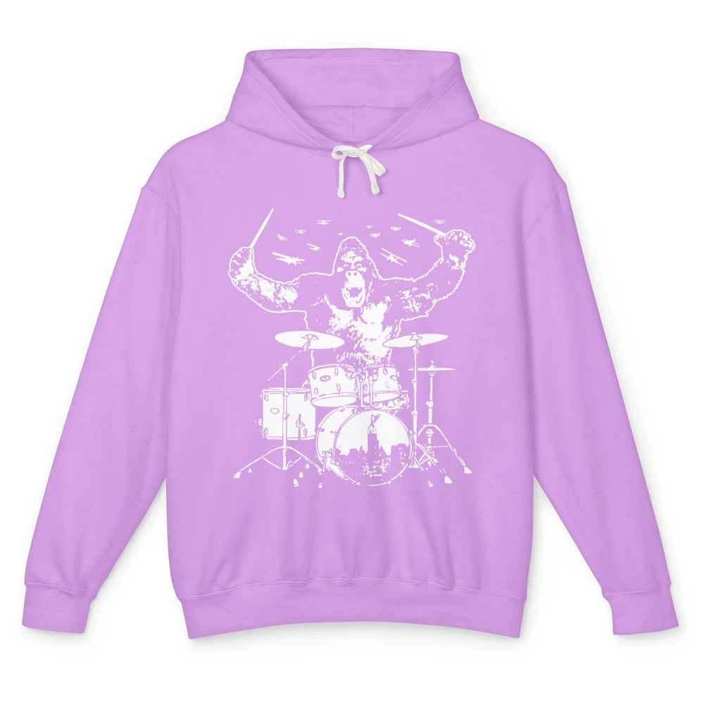 Retro Gorilla Drumming Drummers Gift Percussionists Unisex Lightweight Hoodie