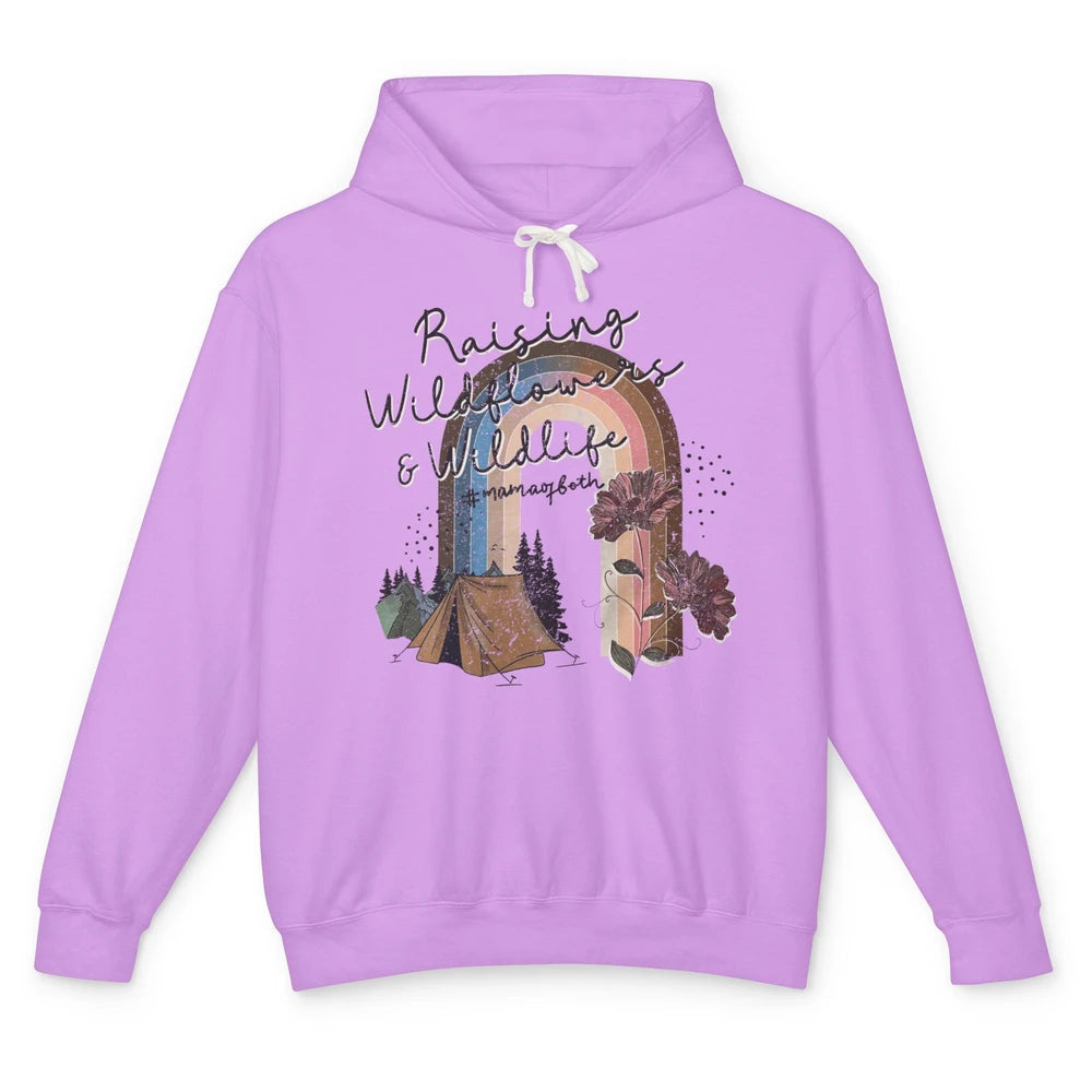Raising Wildflowers & Wildlife Mama Of Both Retro Boho Mama Unisex Lightweight Hoodie