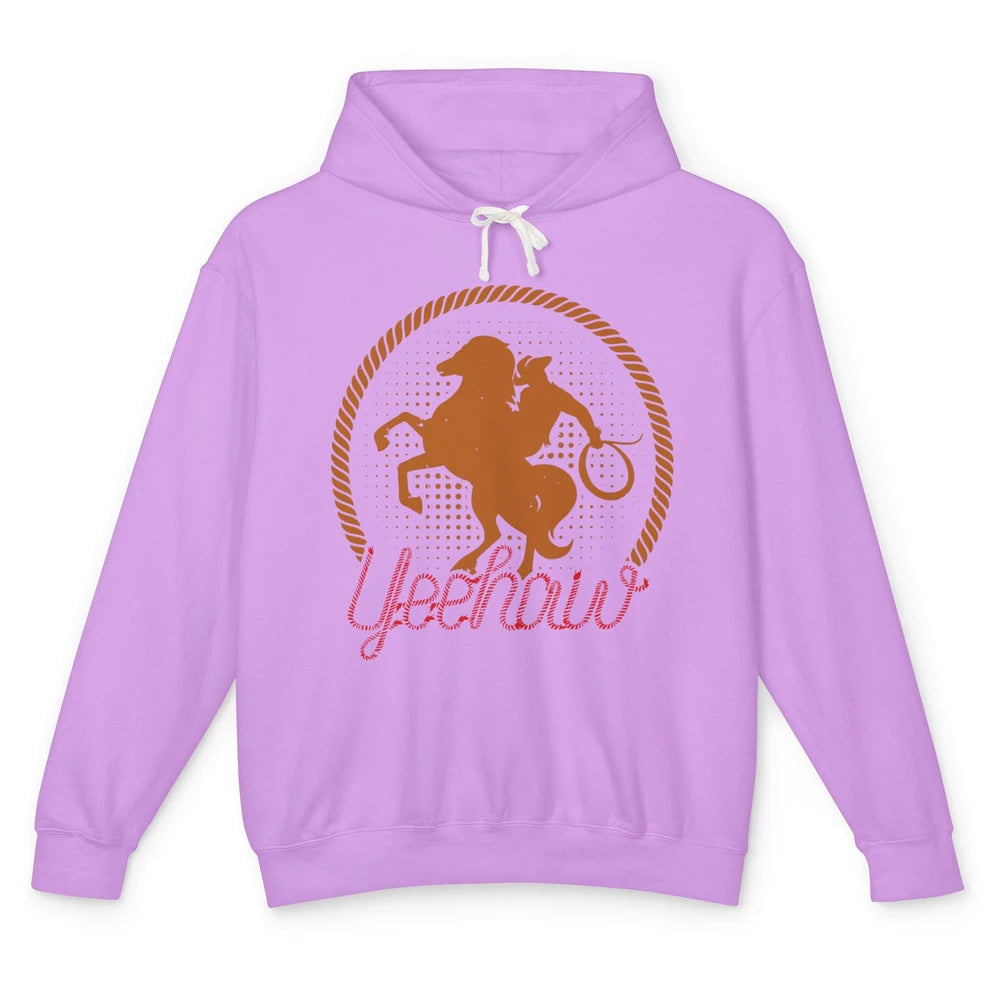 Retro Cowboy Lasso Hat Yeehaw Western Country Cowgirls Horse Unisex Lightweight Hoodie