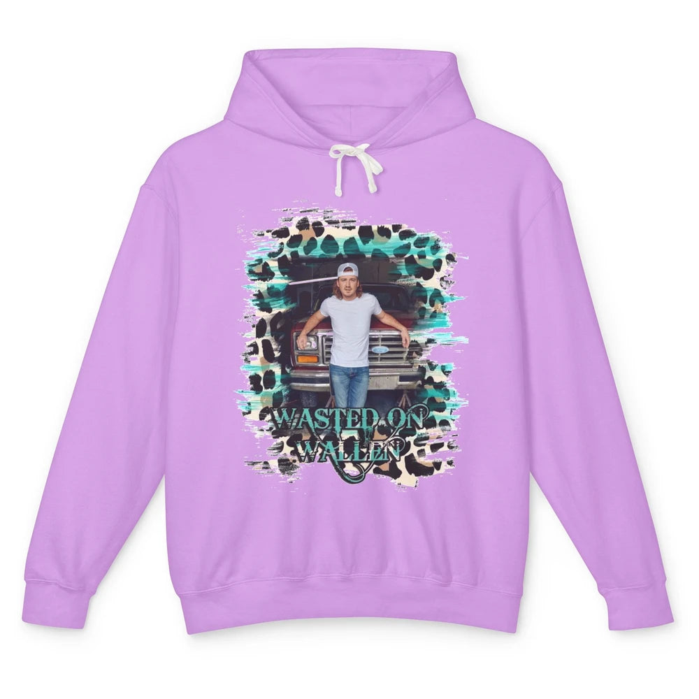 Retro Leopard Wasted On Wallen Turquoise Western Country Unisex Lightweight Hoodie