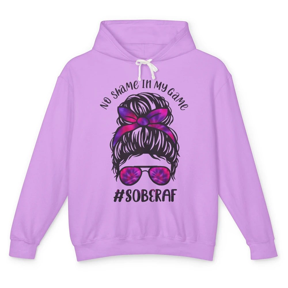 No Shame In My Game Sober AF Colorful Messy Hair Bun Support Unisex Lightweight Hoodie
