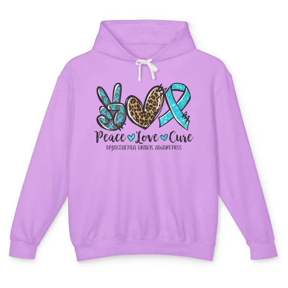 Myasthenia Gravis Awareness Ribbon Peace Love Cure Leopard Unisex Lightweight Hoodie