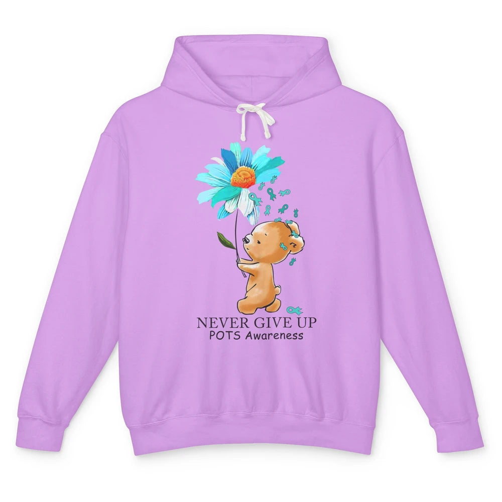 POTS Awareness Keep Going Daisy Bear Turquoise Sunflower Unisex Lightweight Hoodie