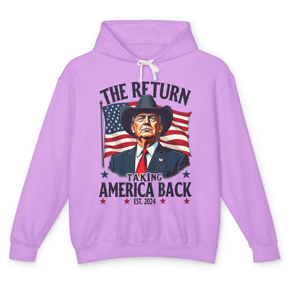 Patriotic President Donald Trump Cowboy Taking America Back Republican Political Rodeo USA Unisex Lightweight Hoodie