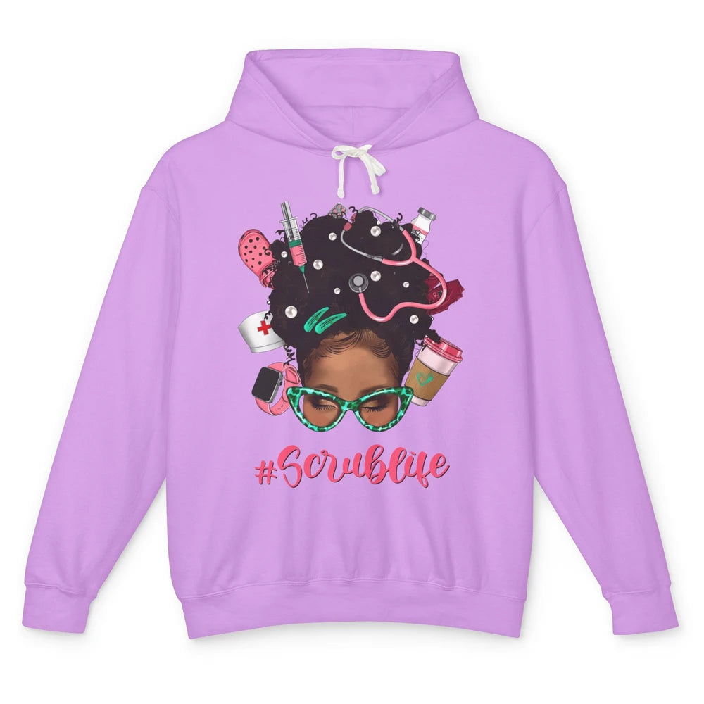Afro Melanin Messy Bun Nurse Scrub Life CNA Appreciation Unisex Lightweight Hoodie