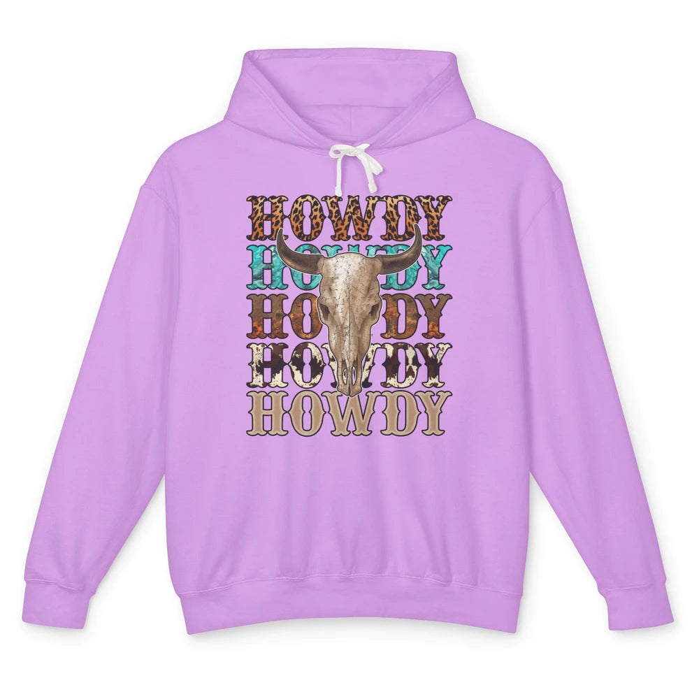 Retro Howdy Bull Skull Rodeo Vintage Western Country Leopard Unisex Lightweight Hoodie