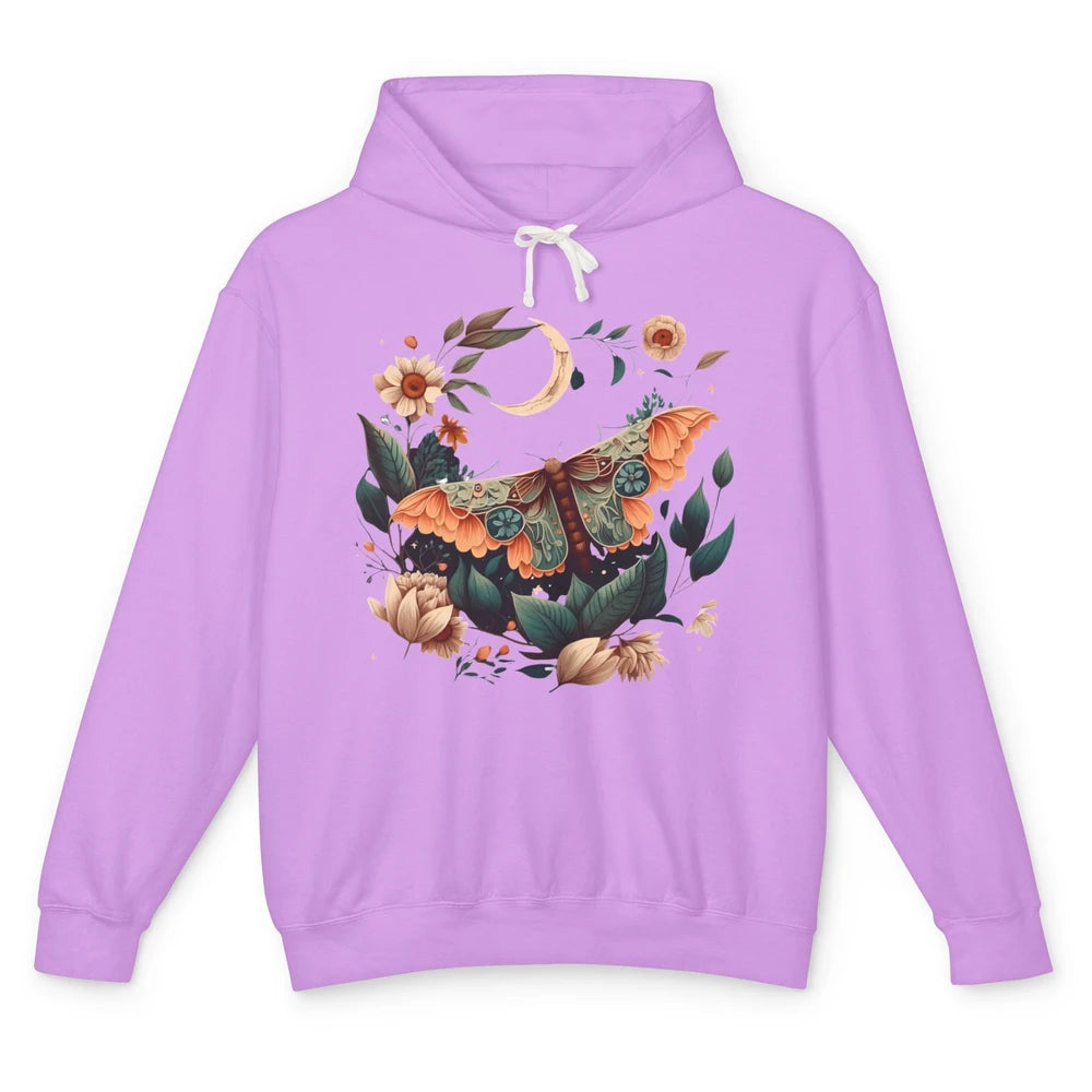 Retro Floral Moth Moon Butterfly Boho Moth Lovers Gift Unisex Lightweight Hoodie